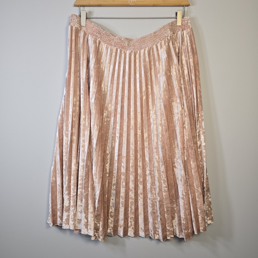 A New Day Blush Pink Crushed Velvet Pleated Midi Skirt Size XXL Pull-On A-Line